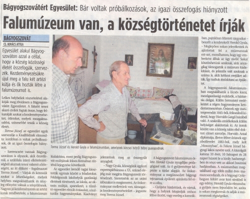 2008.09.19 - Kisalföld - Falumúzeum van, a községtörténetet írják
