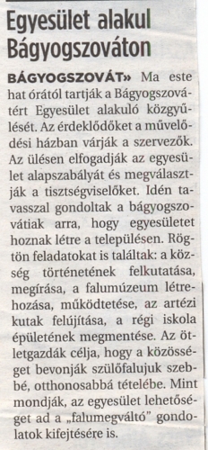 2008.11.07 - Kisalföld - Egyesület alakul Bágyogszováton