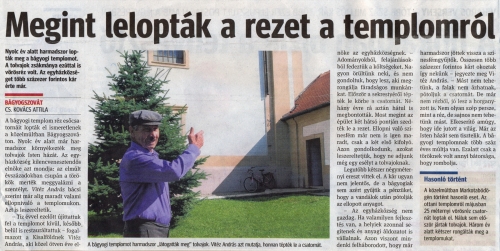 2009.07.08 - Kisalföld - Megint lelopták a rezet a templomról