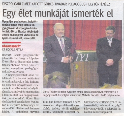 2010.12.30 - Kisalföld - Görcs Tivadar kitüntetése